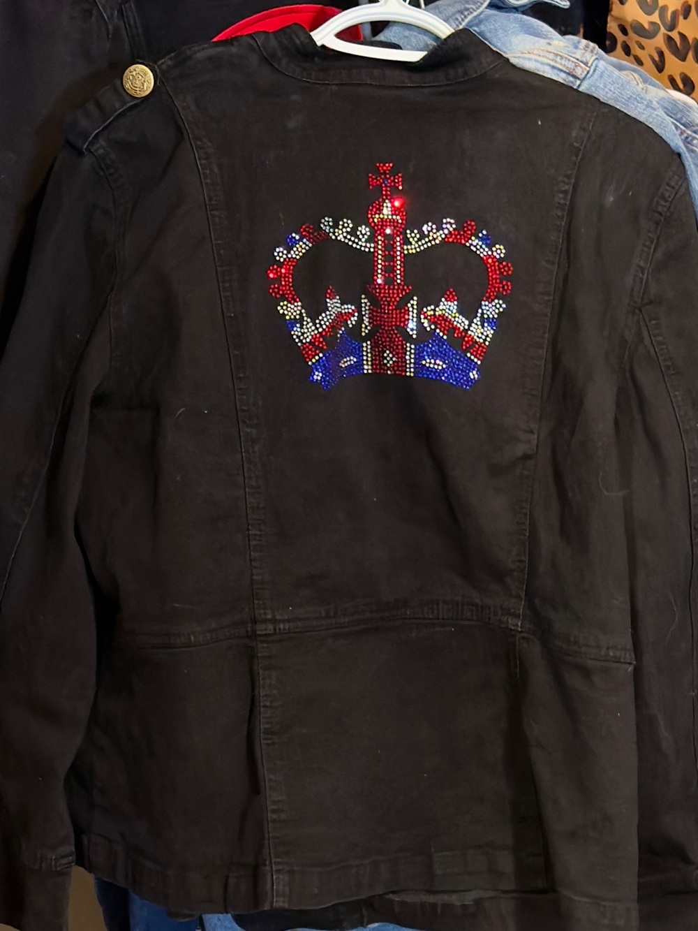 Women’s Military-Style Black Denim Jacket with Gold Buttons. 1 of a kind